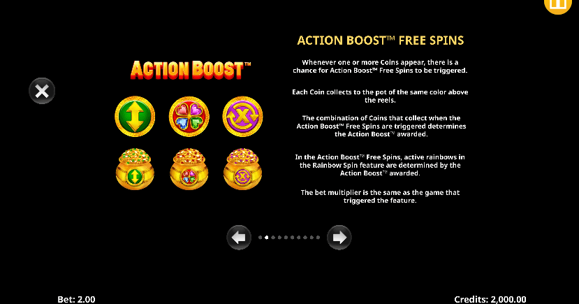 Símbolos y Ganancias en Action Boost 3 Lucky Rainbows